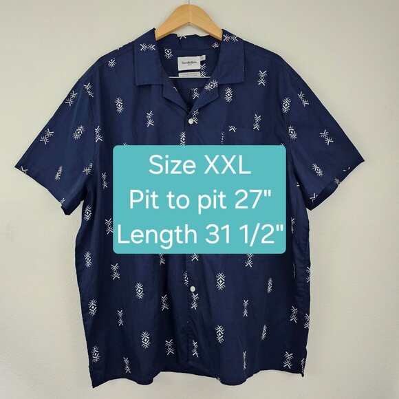 Goodfellow Mens Sz XXL Navy Blue Embroidery Short Sleeve Button-Down Camp Shirt - Picture 6 of 9